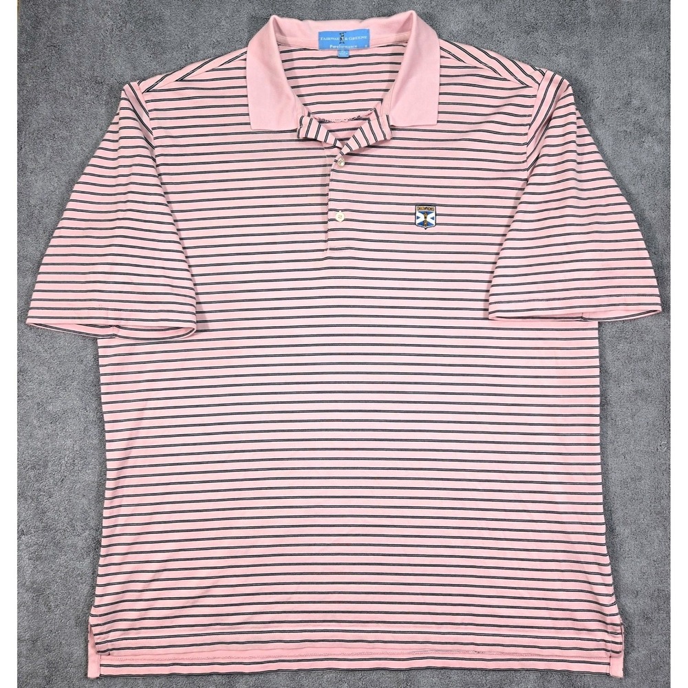 Fairway & Greene Polo Shirt Mens XL Pink Striped Excellent Kinloch Golf Top - Picture 3 of 13